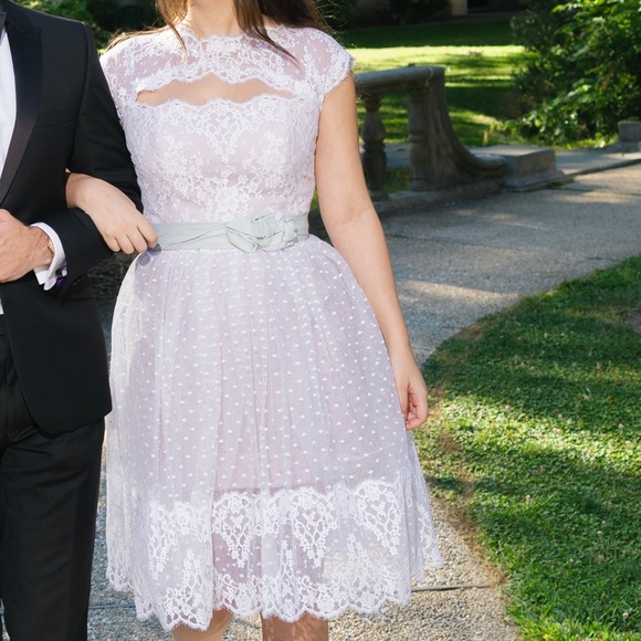 Victor costa vintage white lace cupcake bridal wedding dress - Picture 4 of 5